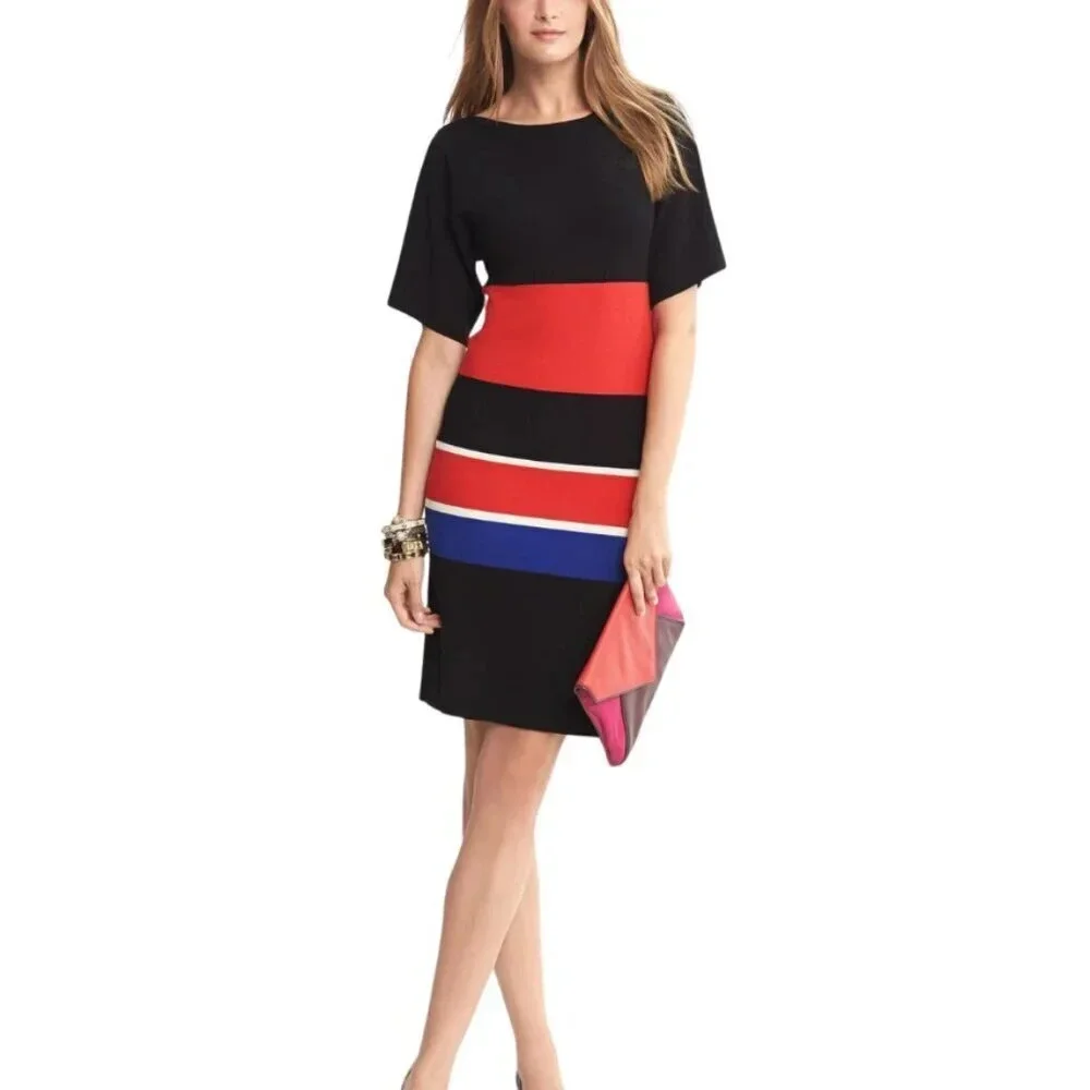 Banana Republic Womens Size Small Knit Color Block Short Sleeve Sweater Dress